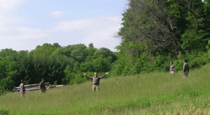1-Doug-marks-the-barn The four corners of the barn with lean-to greenhouse in our imagination.