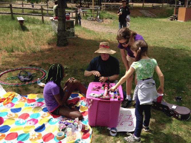 Kids Hill is not staffed in the spring, so the kids come up with their own activiies like this.