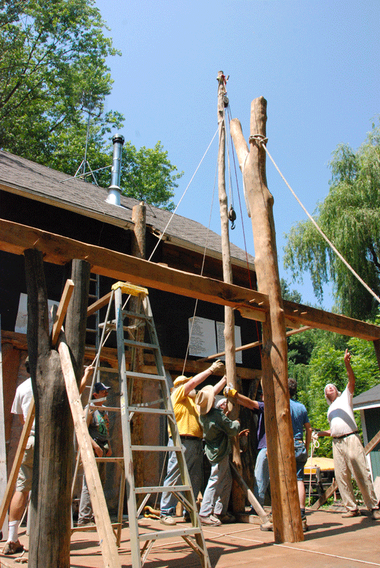 The jin pole is used to lift the beam that connects the two bents into place.
